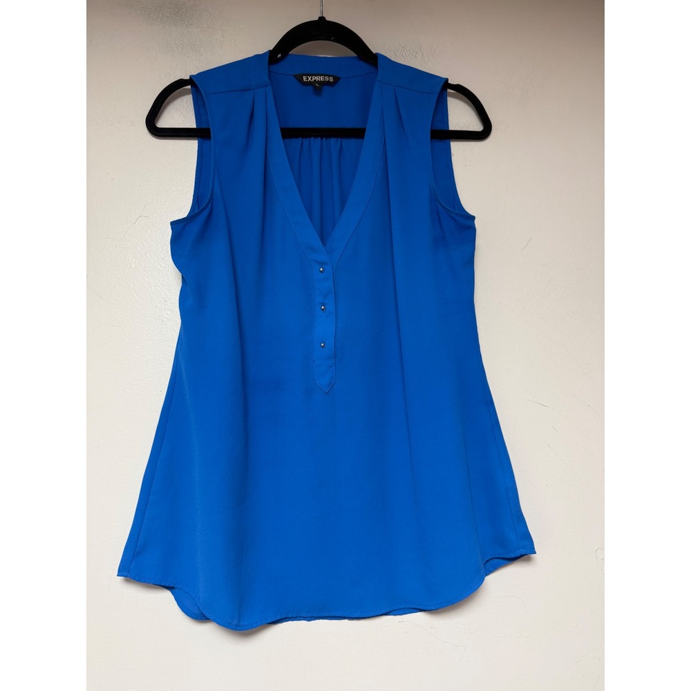Express Blouse Women Small Royal Blue Excellent Sleeveless V-Neck Pleated Top